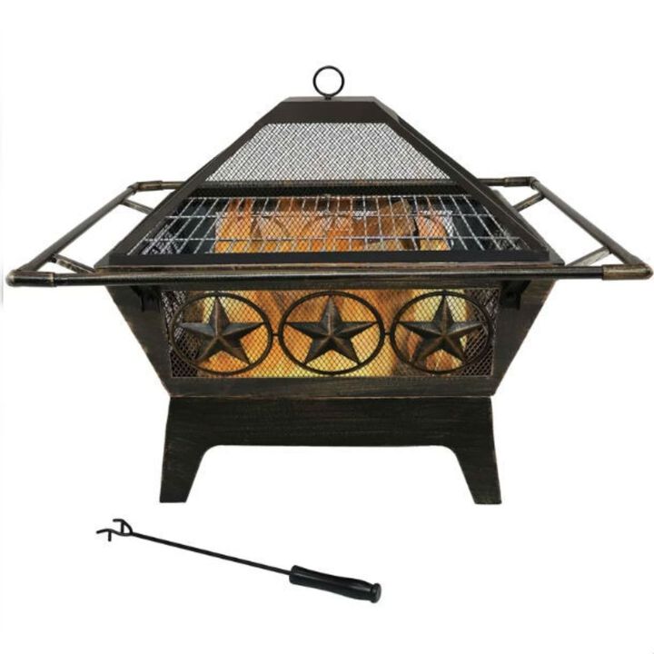 Hivvago Square Outdoor Steel Wood Burning Fire Pit with Star Design