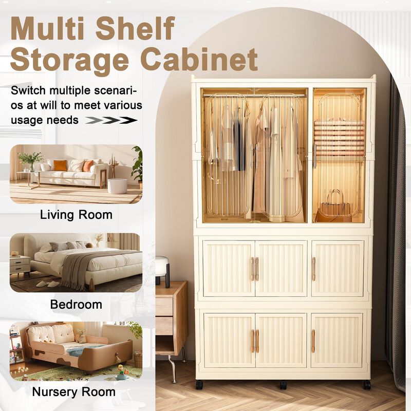 Clihome Portable Wardrobe Closet Storage Organizer 9 Magnetic Doors-9 Cubes & 1 Hanging Rod,6 pcs hangers image number 7