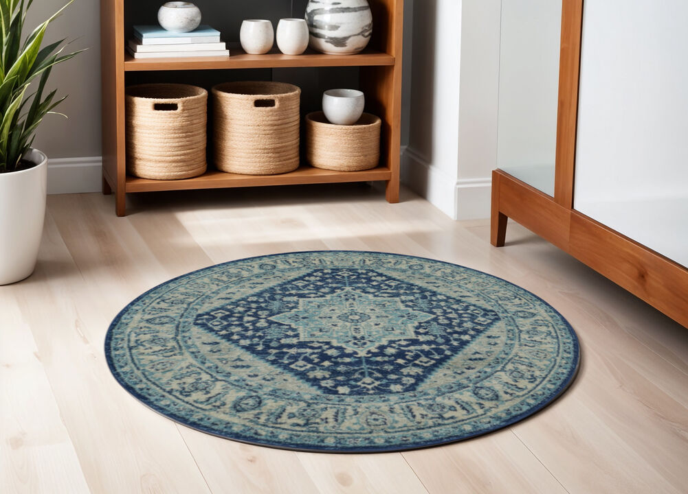 HomeRoots Floral Medallion Distressed Round Rug
