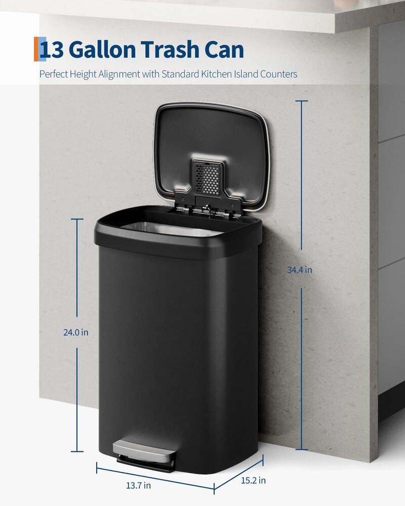 Rustproof Large 13 Gal / 50L Plastic Step-On Kitchen Trash Can with Soft Close Lid, Liner Rim & Rear Handle image number 5
