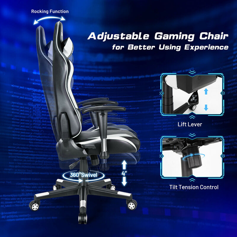 Costway Gaming Chair Adjustable Swivel Racing Style Computer Office Chair White