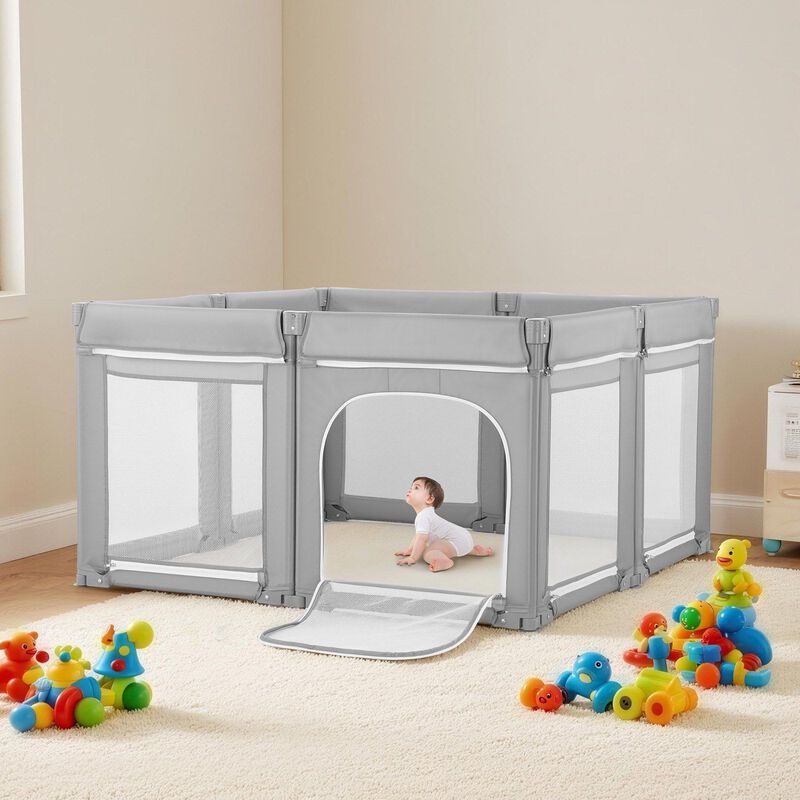 Extra Large Foldable Baby Playpen, Toddler Play Yard with Mesh & Zipper Door image number 1