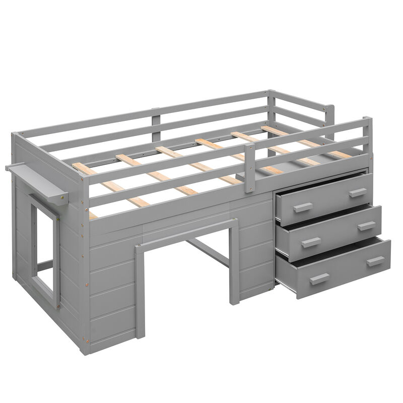 Merax Loft Bed with Cabinet and Shelf