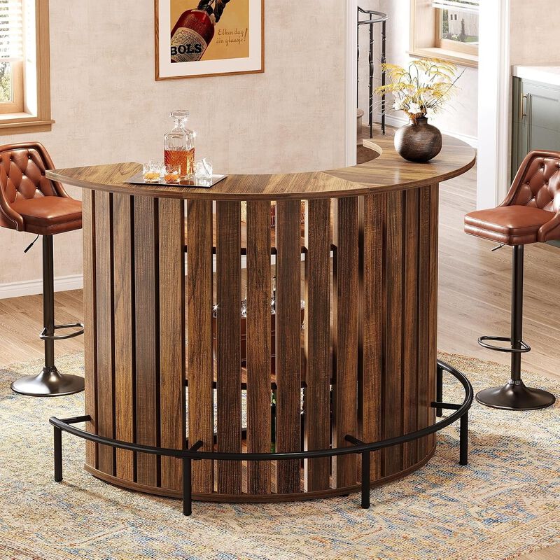 Tribesigns Farmhouse Arc-Shaped 4-Tier Wood Bar Table with Footrest image number 2