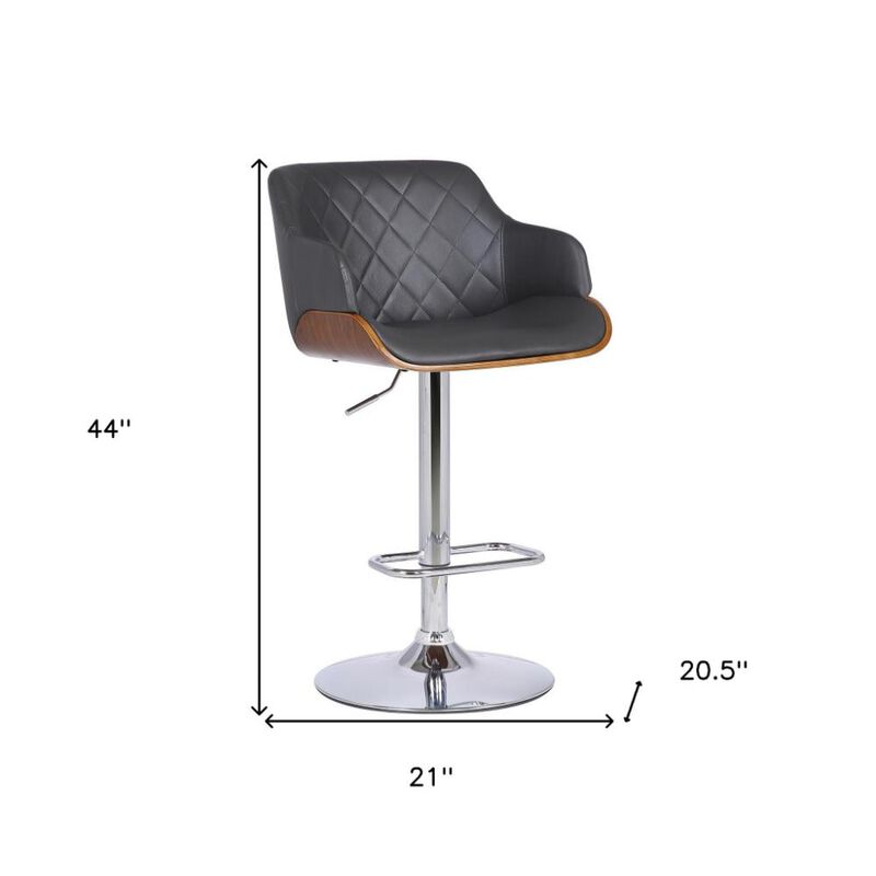 Hivvago Gray and Silver Faux Leather and Iron Low Back Adjustable Height Swivel Bar Chair