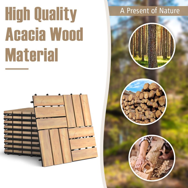 10 Pieces Acacia Wood  Interlocking Check Deck Tiles