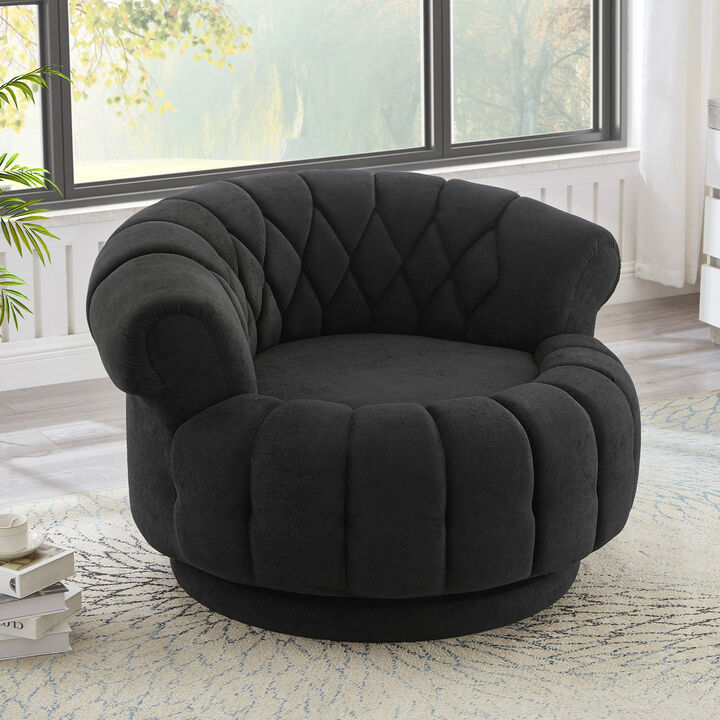 Merax 360&deg; Swivel Chenille Accent Chair with Channel-Tufted Design