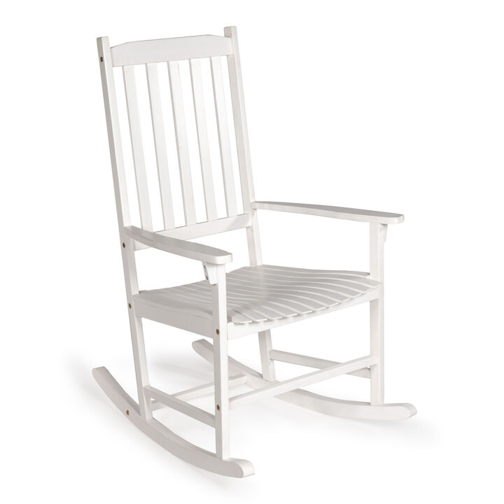Seagrove Farmhouse Classic Slat-Back 350-LBS Support Acacia Wood Outdoor Rocking Chair, White