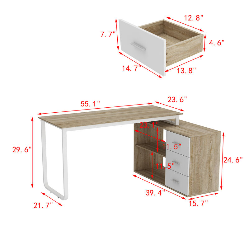 55.1&rdquo; L-Shaped Desk with Drawers and Shelves, Office Desk Corner Desk with Storage, Computer Desk Craft Desk for Home Office Bedroom