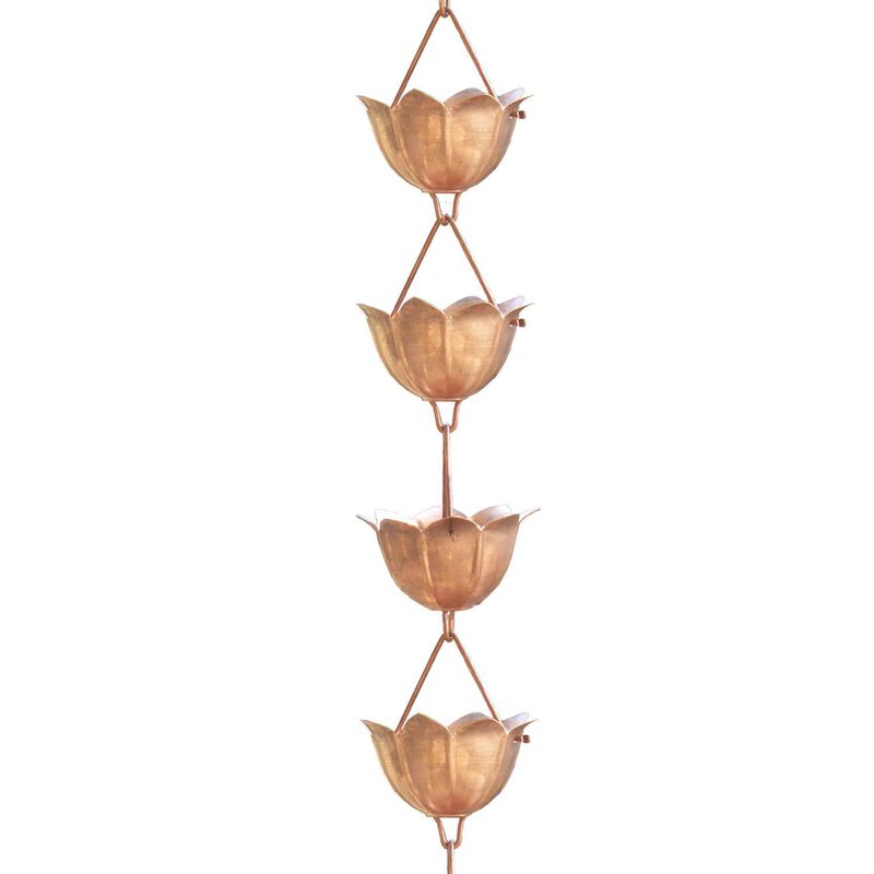 Elegant Lotus Copper Rain Chain &ndash; Pure Copper Outdoor Water Feature for Gutters