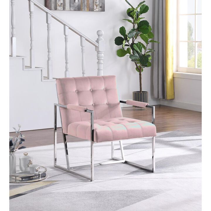 Luxor Pink Velvet Modern Accent Chair in Silver