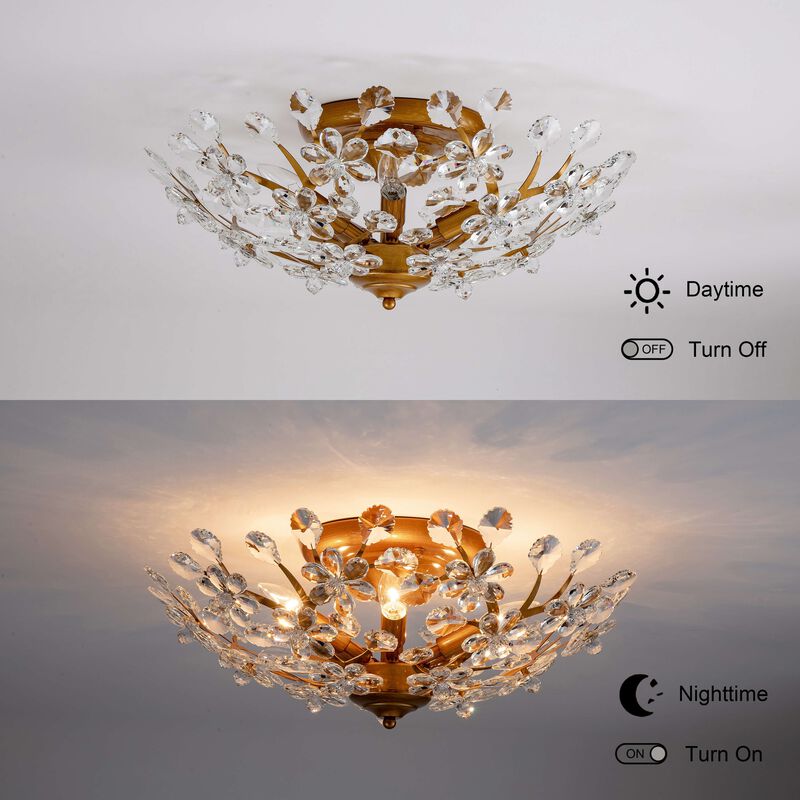 Juan 5-light Crystal Glass Flowers Blooms Flush Mount - Medium‑gloss Brushed Brass Finish image number 9