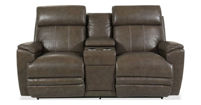 Talladega Grey Leather Power Reclining Loveseat with Headrest & Console image number 0