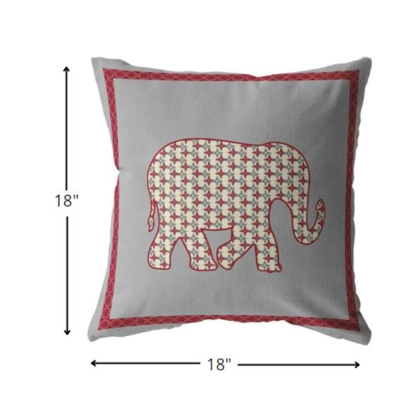 Homezia 18"Red Gray Elephant Zippered Suede Throw Pillow image number 5