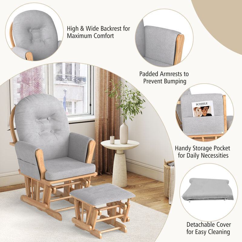 Glider Chair with Ottoman, Detachable Cushion & Padded Armrests image number 4