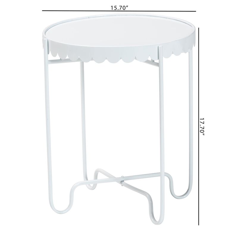 Baxton Studio Laverne White Metal Side Table with Scalloped Tray Top &ndash; Round Accent Table with Decorative Base for Indoor or Semi-Outdoor Use image number 8
