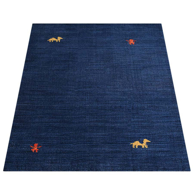 RUGSOTIC CARPETS HAND KNOTTED LOOM WOOL ECO-FRIENDLY AREA RUGS  - 6'7''x9'10'', Rectangle, Blue Color, Contemporary Modern Design, High Pile Thick Handmade Anti Skid Rugs for Living Room (L00100)