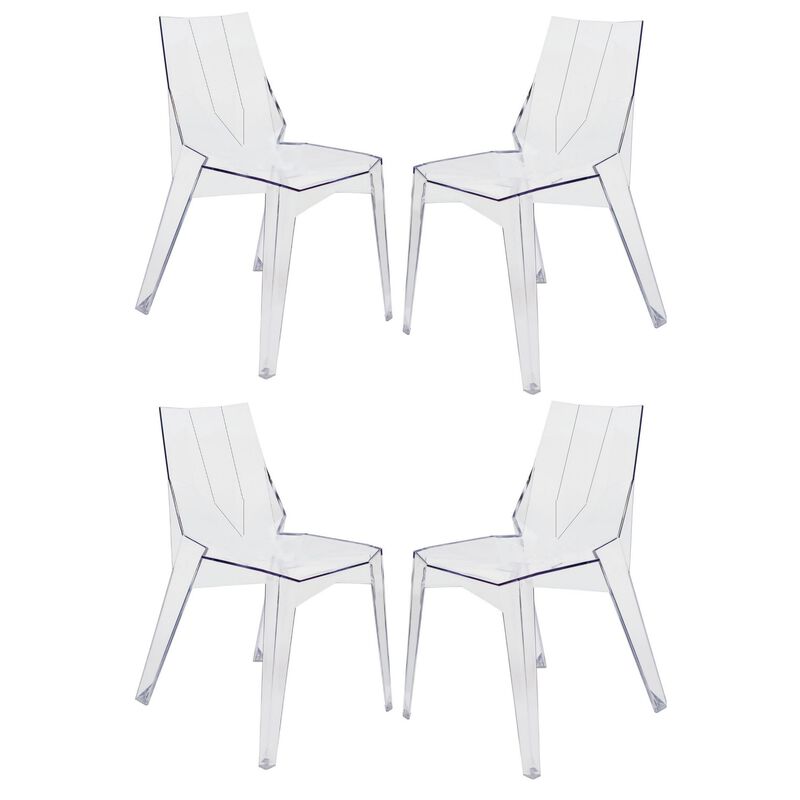 Outdoor Dining Chair Set of 4, Geometric Design, Transparent Clear - Benzara