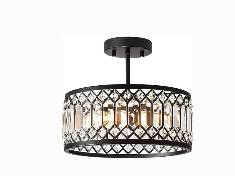 12.2" Black Crystal Ceiling Light &ndash; 3-Light Semi Flush Mount Fixture for Kitchen, Bedroom & Entryway (E12 Base)