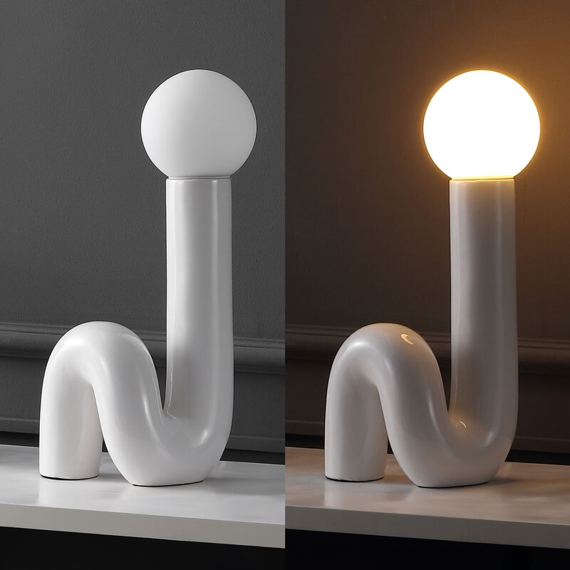 Katya 18" Scandinavian Minimalist Ceramic Spiral Tube LED Table Lamp