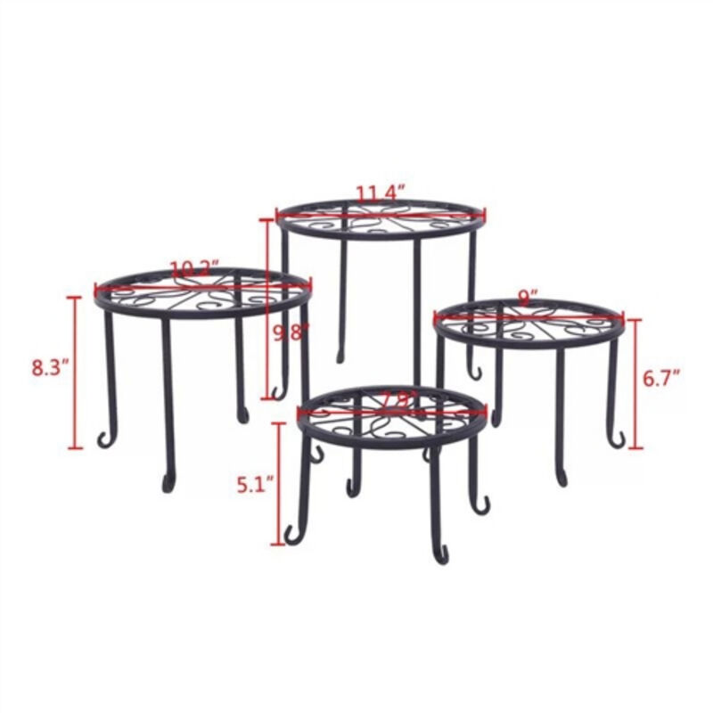 Set of 4 Metal Plant Stands for Indoor or Outdoor Use with Sturdy Design