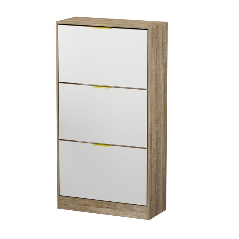 Modern Shoe Storage Cabinet with 3 Drawers & Mirror, Wood 3-Tier Shoe Rack Organizer for Entryway, Bedroom & Hallway (22.4&rdquo;W x 9.6&rdquo;D x 42.1&rdquo;H)