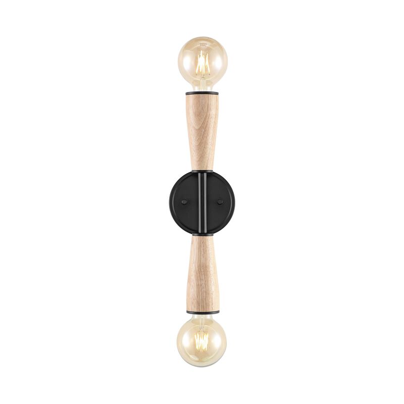 Katia 5.13" 2-Light Modern Designer Iron/Wood Double Sided Hourglass LED Sconce, Light Brown/Black