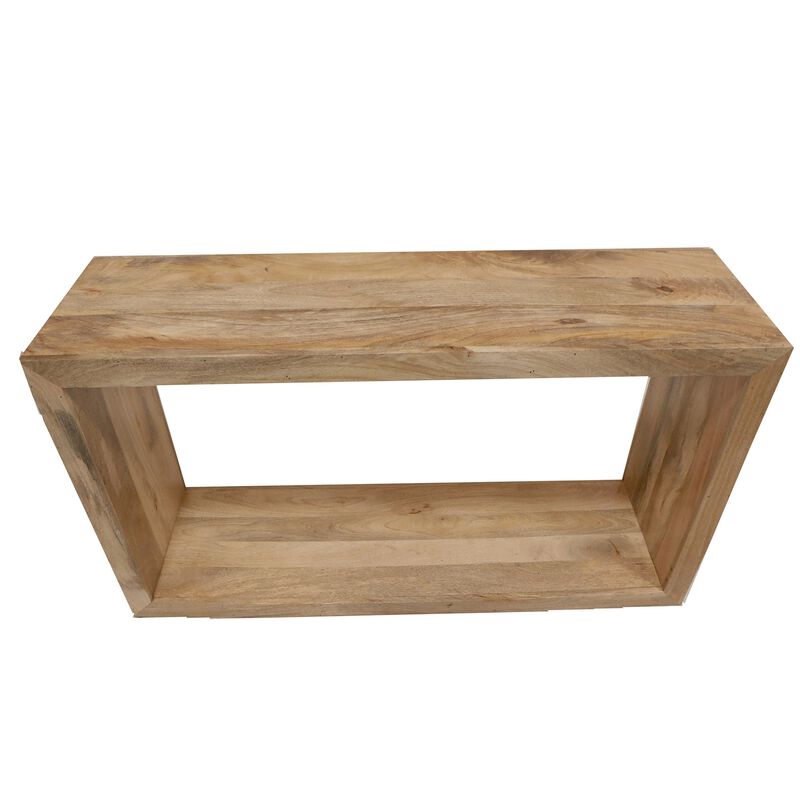 Keli 52 Inch Mango Wood Sideboard Console Table, Open Cube, 1 Shelf, Natural Brown-Benzara