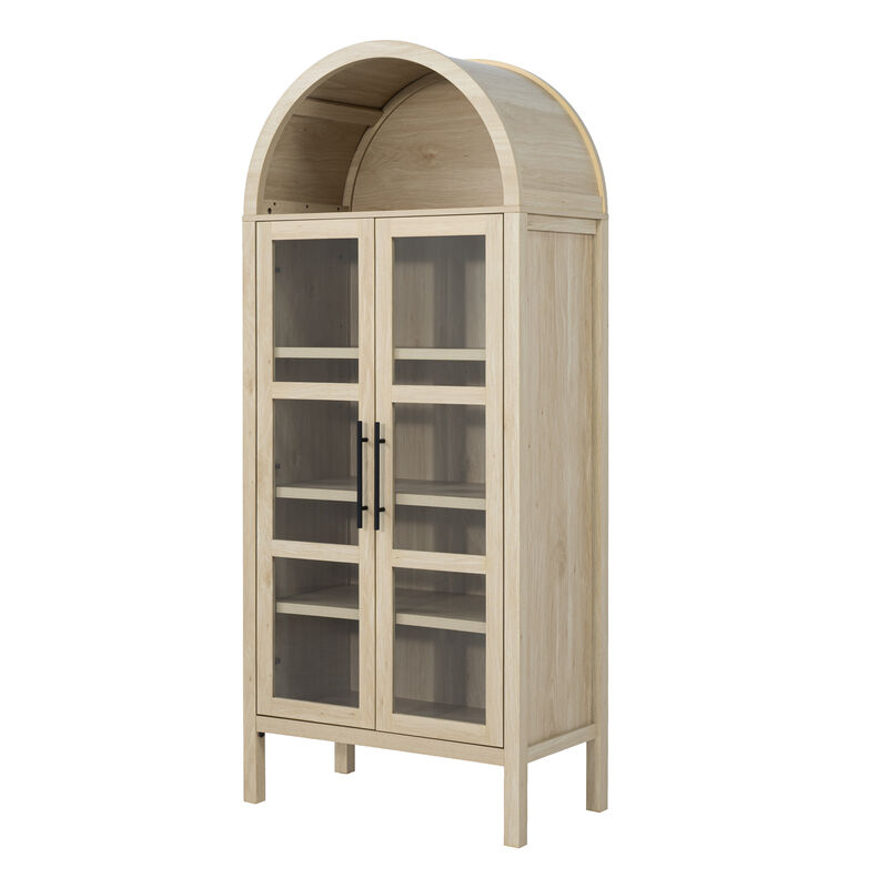 Tall Arched Glass Front Storage Cabinet, Multi‑Purpose Display Cabinet with Adjustable Shelves image number 0