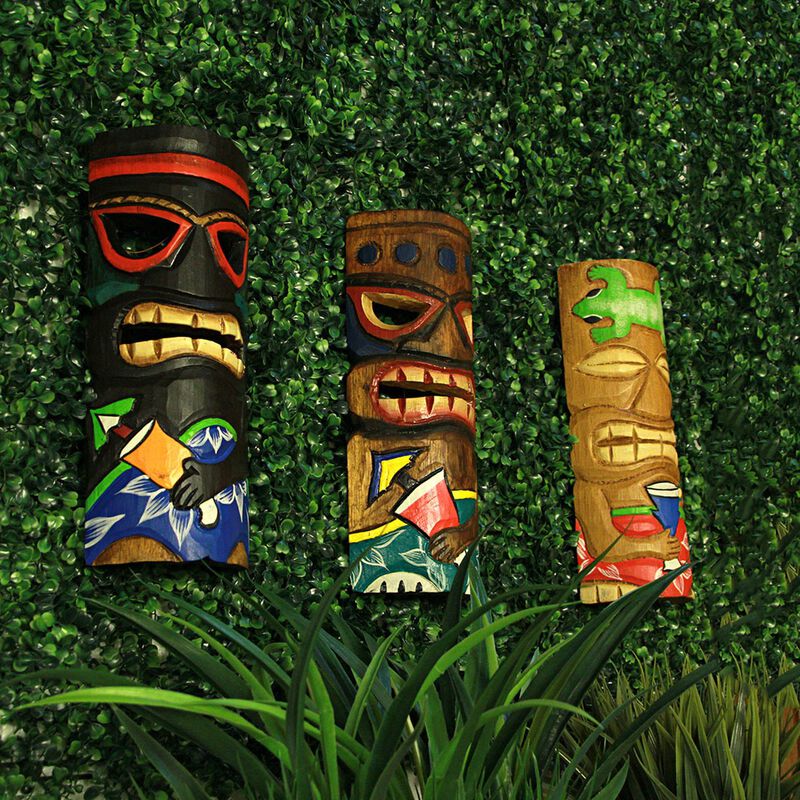 Set Of 5 Polynesian Style Wooden Tiki Masks 10 In image number 6