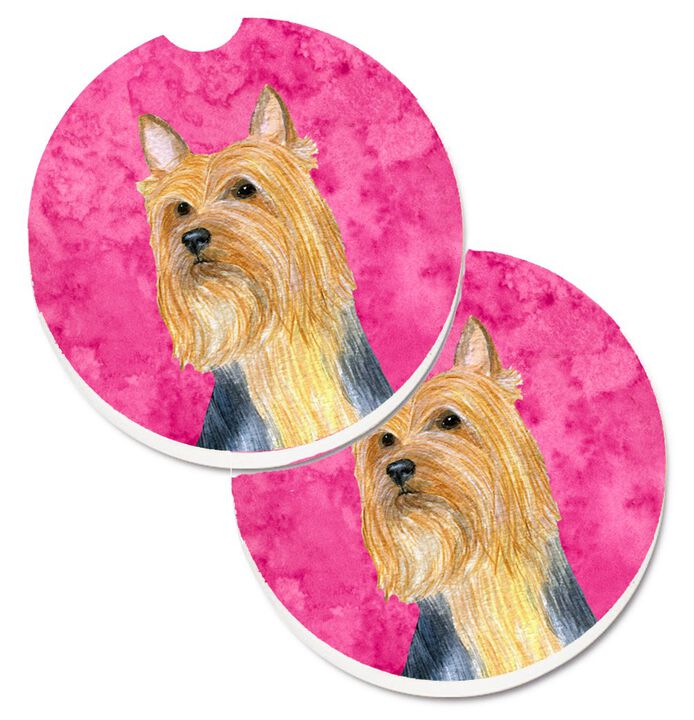 Caroline's Treasures Pink Silky Terrier Set of 2 Cup Holder Car Coasters LH9361PKCARC, 2.56, Multicolor