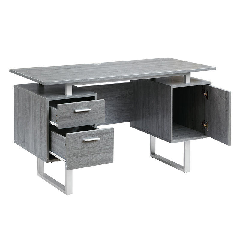 HomeRoots 51" Gray and Silver Wood and Steel Pedestal Executive Desk With Two Drawers image number 2