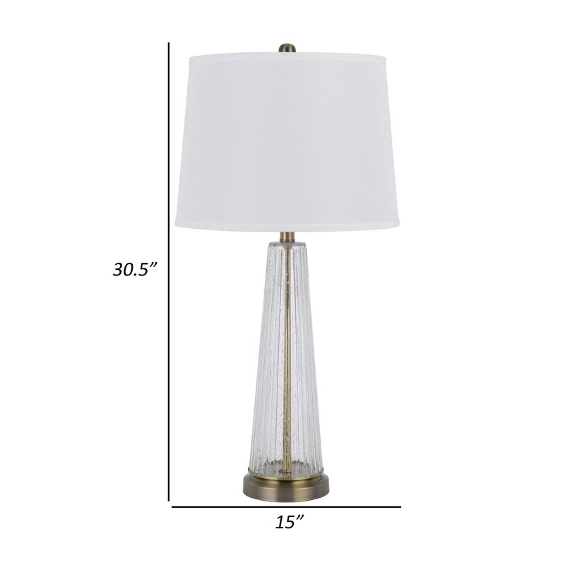 31 Inch Table Lamp Set of 2, White Shade, Tapered Glass Body, Metal Base - Benzara
