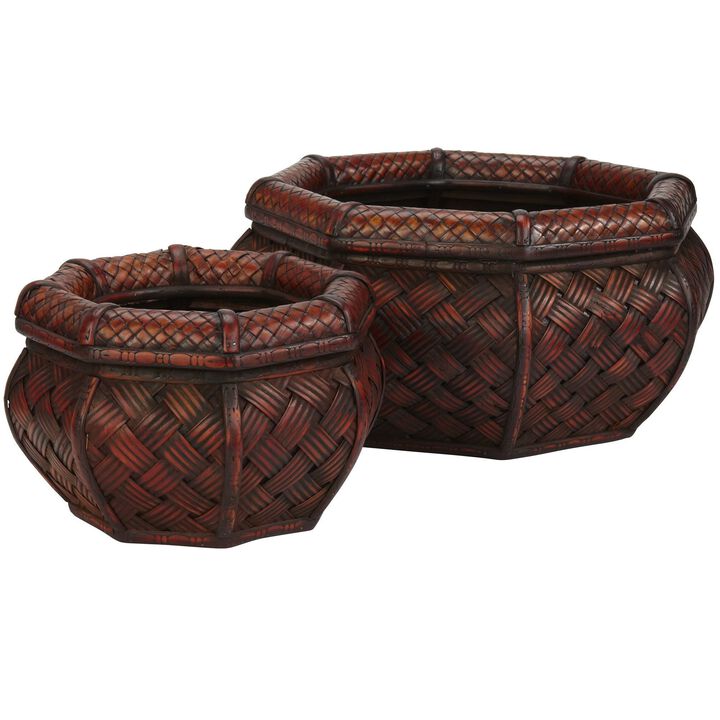 Nearly Natural Rounded Octagon Decorative Planter (Set of 2)