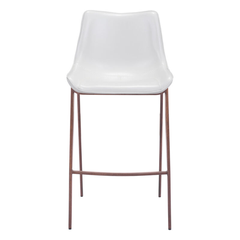 Hivvago Set of Two 30 Inch White And Brown Steel Low Back Bar Height Bar Chairs