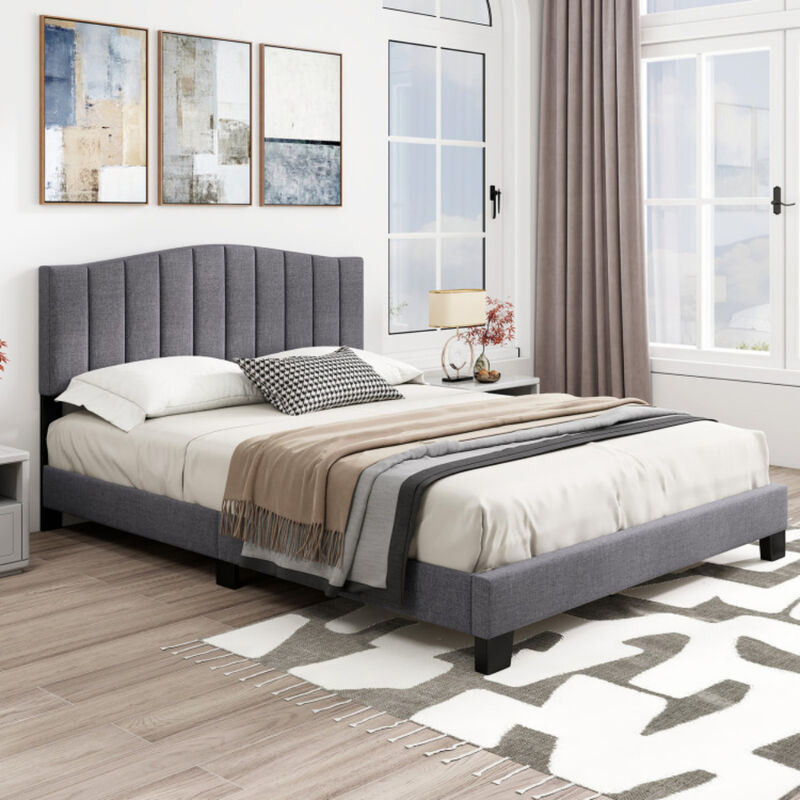 Modern Bed Frame with Vertical Channel Tufted Headboard and Adjustable Height-Grey image number 1