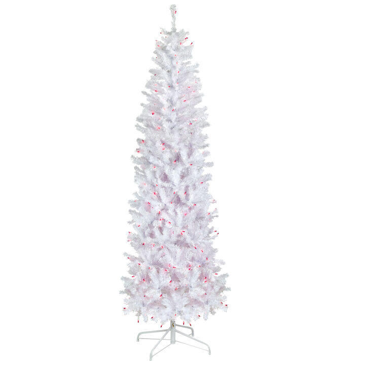6.5' Pre-Lit Woodbury White Pine Pencil Artificial Christmas Tree  Pink Lights