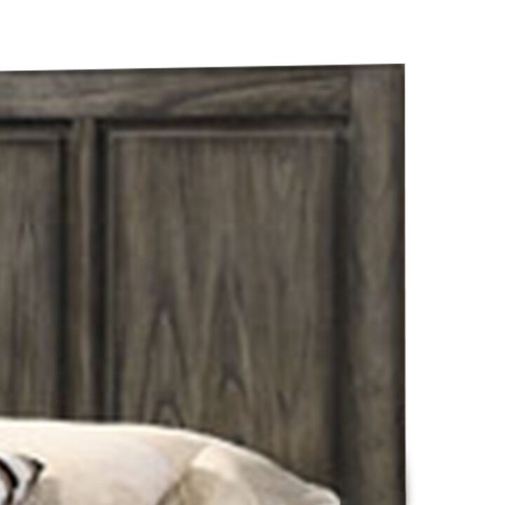Wooden Queen Size Headboard with Natural Grain Texture Details, Brown-Benzara