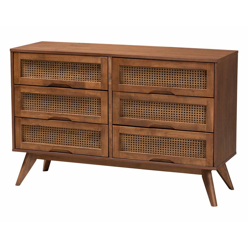 Baxton Studio Demeter Mid-Century Modern Walnut Brown Finished Wood Queen Size 5-Piece Bedroom Set image number 5
