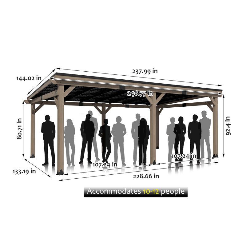 Mondawe 12 ft. x 20 ft. Outdoor Cedar Wooden Hardtop Gazebo with Pitched Galvanized Steel Roof