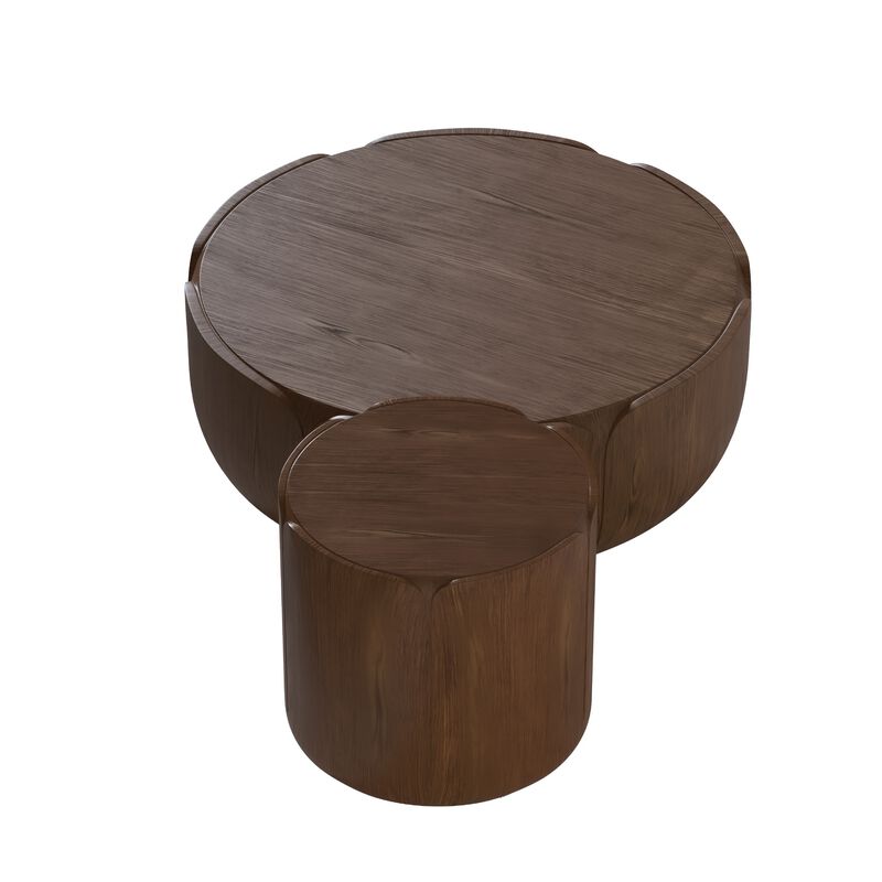 Round Outdoor Indoor Coffee Table Set, Modern Wood Grain Drum Center Table Set, Sturdy Waterproof(Set of 2) image number 5
