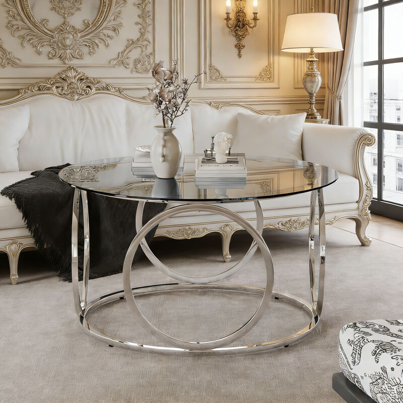 GOODSILO Modern Round Glass Top Coffee Table with Durable Circular Metal Frame Contemporary Accent Center Table for Living Room Office and Lounge Spaces image number 3