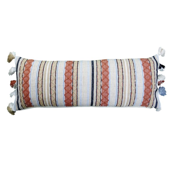 40” Beige and White Coral Handloomed Throw Pillow with Tassels