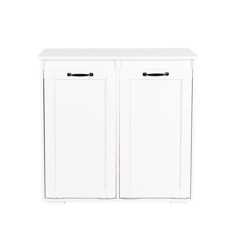 Clihome 2-Bag Laundry Sorter Hamper, 31.5 Inch Freestanding Storage Cabinet with Easy-Open Door image number 0