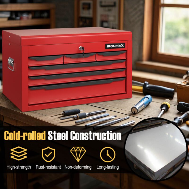 24" 6-Drawer Portable Tool Chest with Lock and Top Storage for Garage Repair Shop image number 7