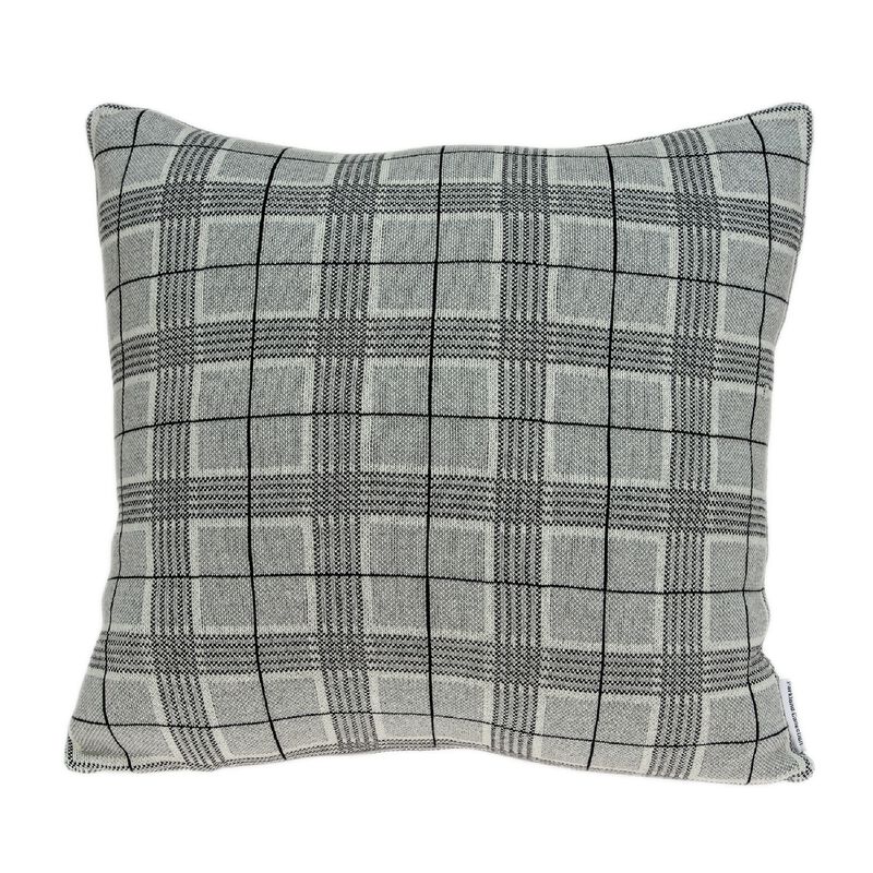 20” Charcoal Gray and Black Knitted Plaid Square Throw Pillow image number 1