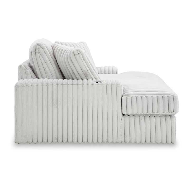 Peno Oversized Lounge Chaise, USB, Light Gray Jumbo Cord Polyester - Benzara