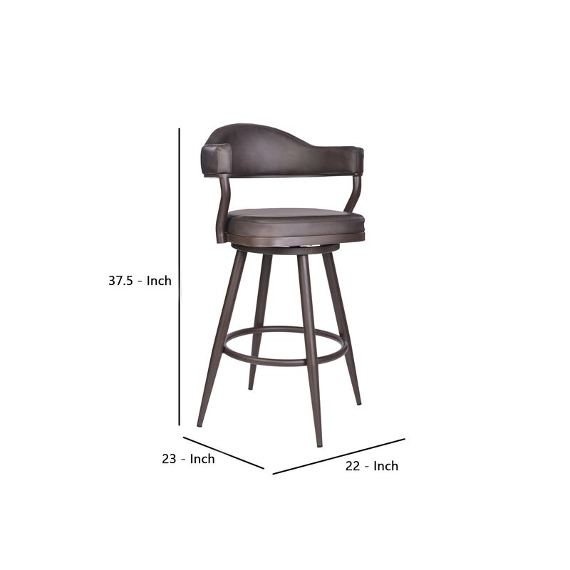Faux Leather Barstool with Open Camelback Design, Brown-Benzara image number 5
