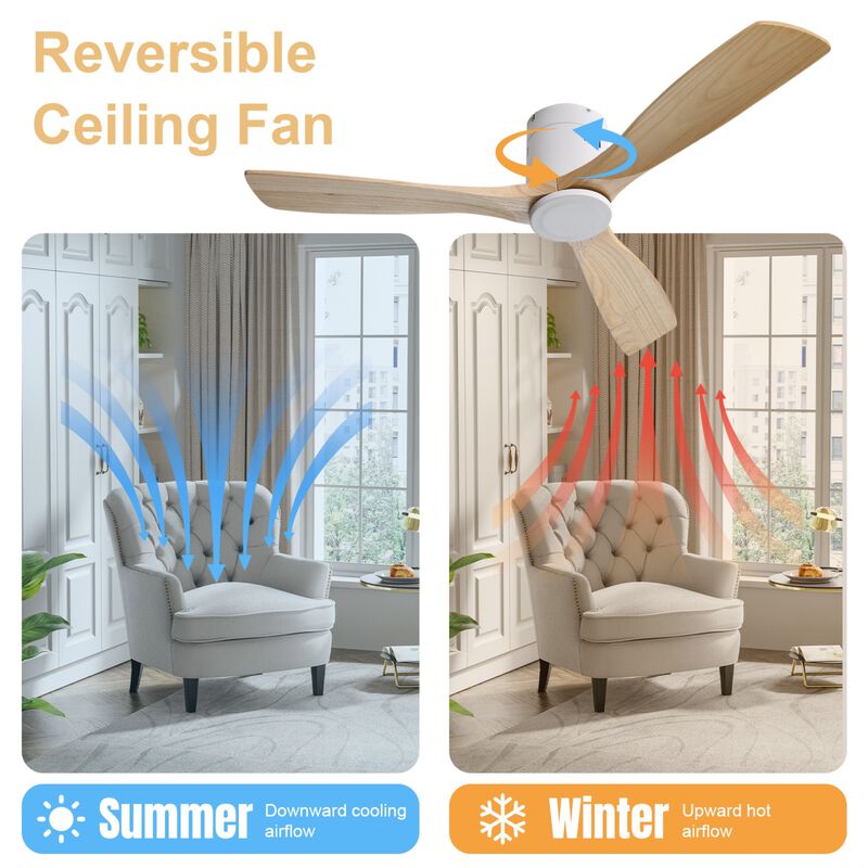 52 Inch Wooden Ceiling Fan With 3 Solid Wood Blades Remote Control Reversible DC Motor Witout Light image number 4