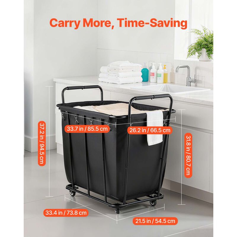 Rolling Utility Shopping Cart with Waterproof Liner, Heavy Duty Basket for Laundry & Storage-Black image number 2